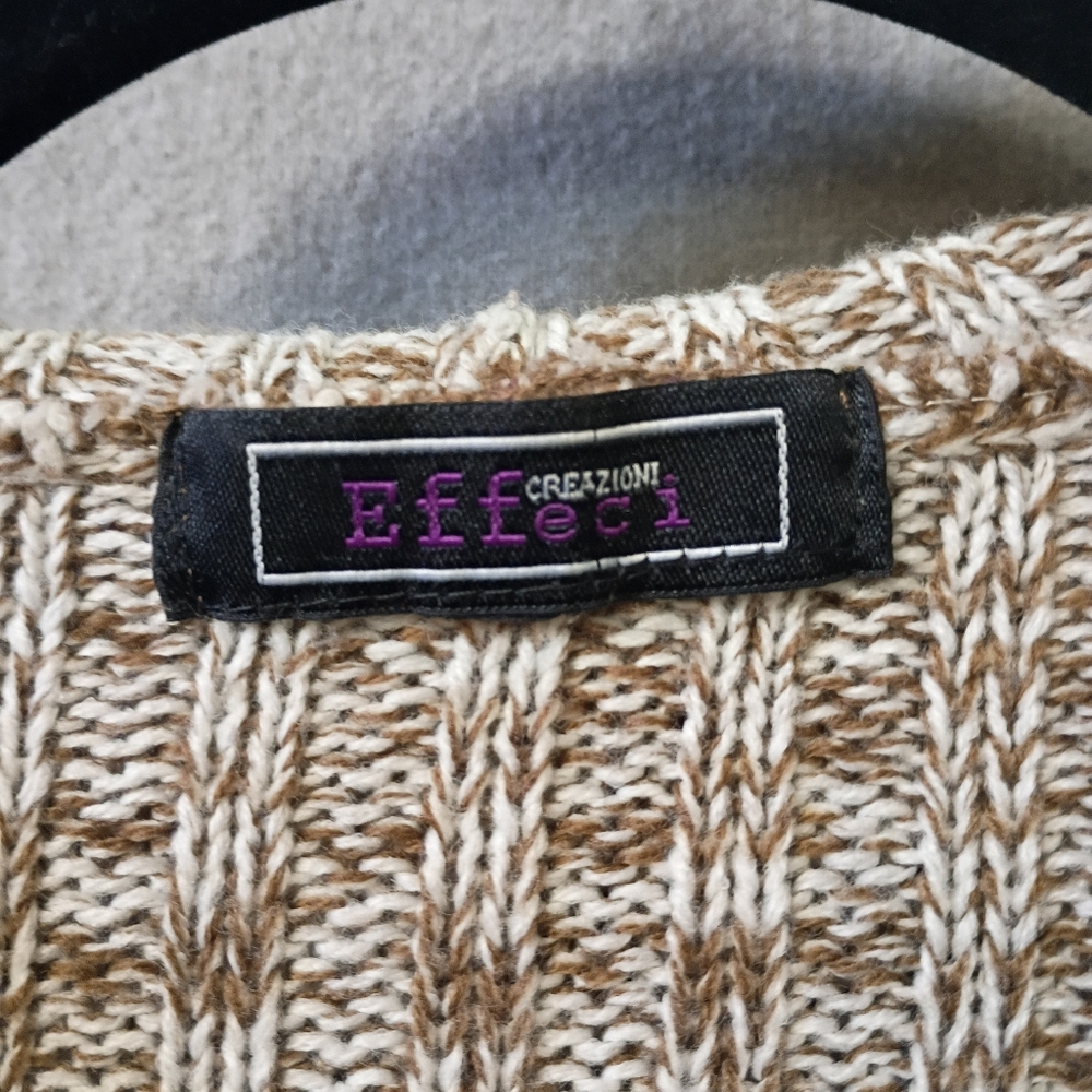 Effeci Creazioni Hooded Double Breasted Brown Marled Knit Button Front-Cardigan - Picture 2 of 3